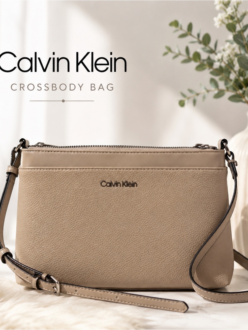 Calvin Klein Beige Pebbled Crossbody Bag